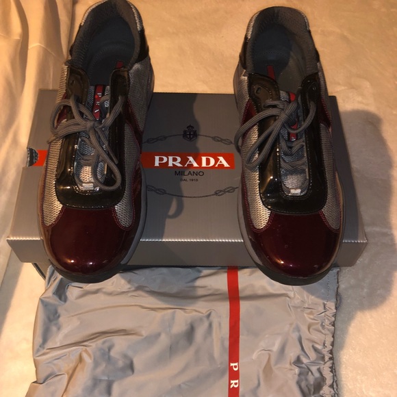 PRADA BURGUNDY AND GREY SIZE 12 SNEAKERS - Picture 4 of 7